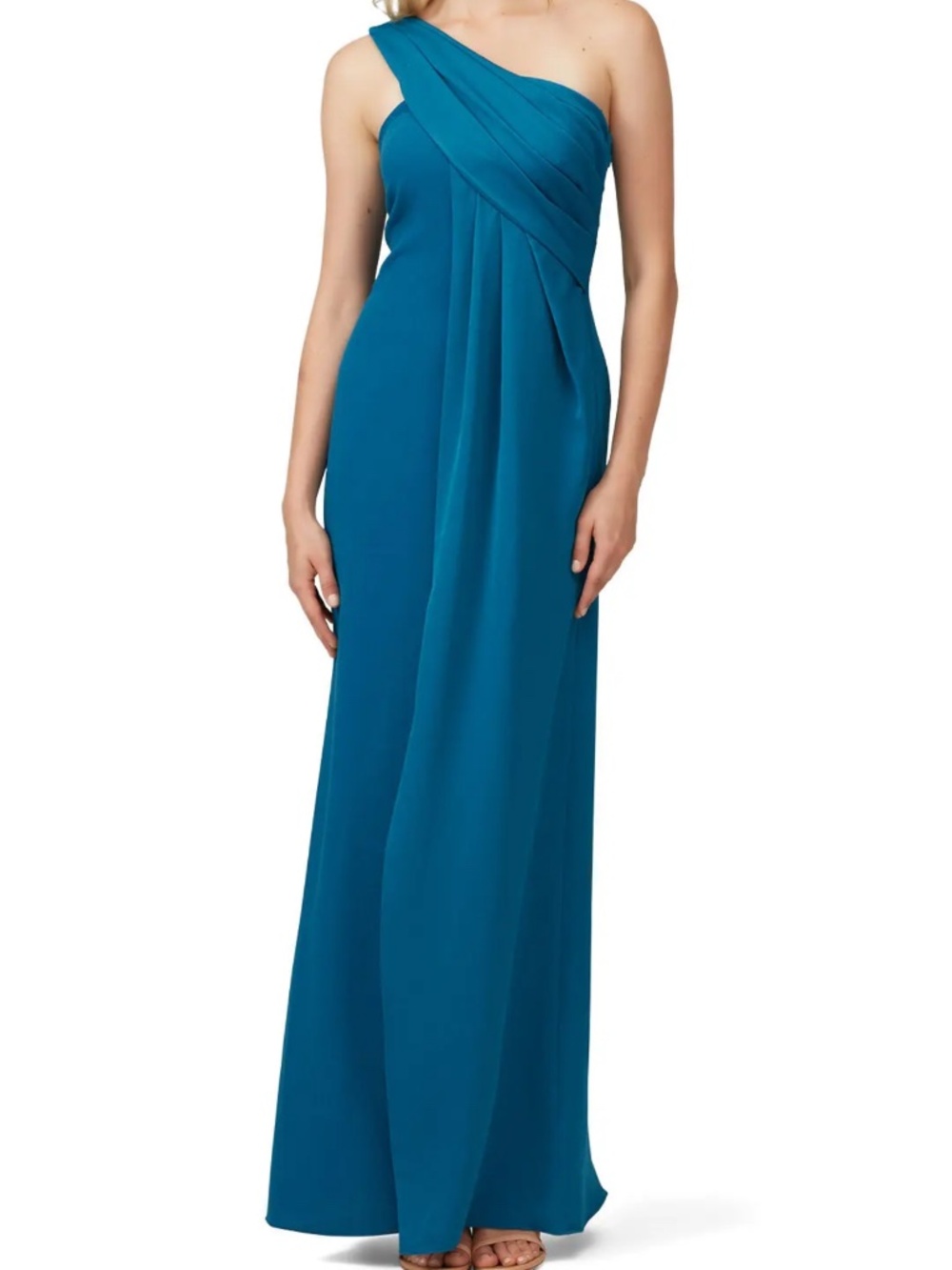 Rachel Zoe Teal One Shoulder Draped Maxi Gown NWOT Size 4 Hem Damage
